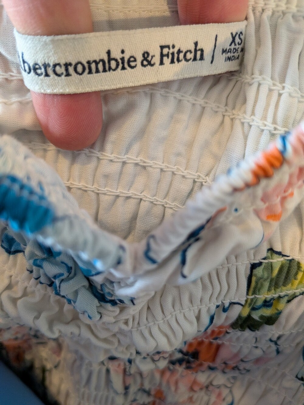 Abercrombie & Fitch Ruffle Strap Smocked Midi Dress Floral Poplin White Size XS - Picture 14 of 15